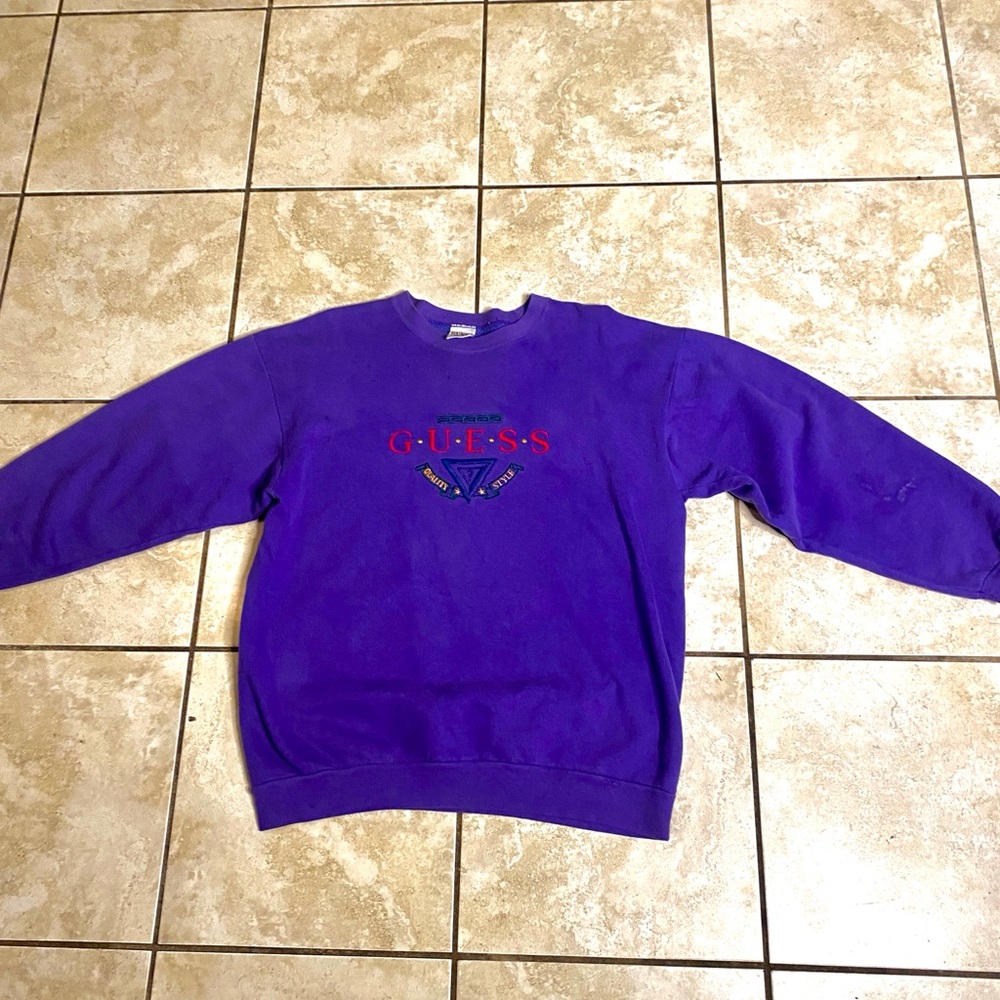 GUESS Men's Vibrant Purple Crewneck Sweater